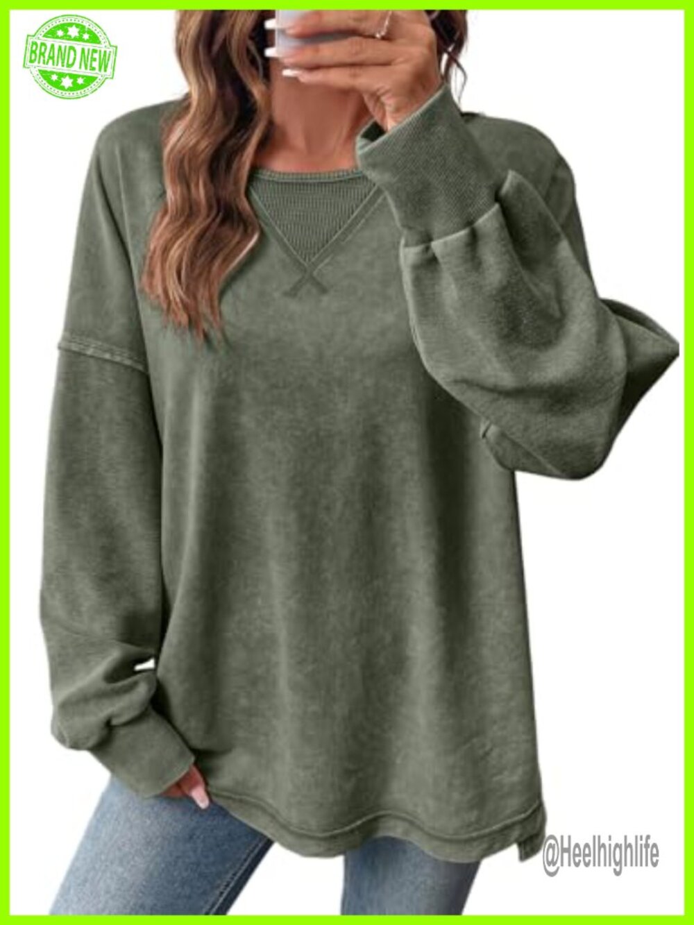 SHEWIN Women's Long Sleeve Crewneck Sweatshirt Cotton Blend